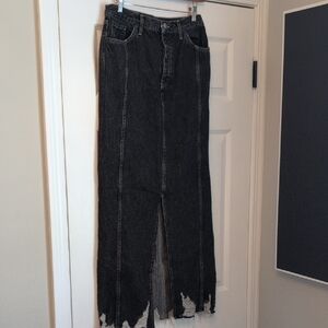 Topshop Black Distressed Denim Skirt